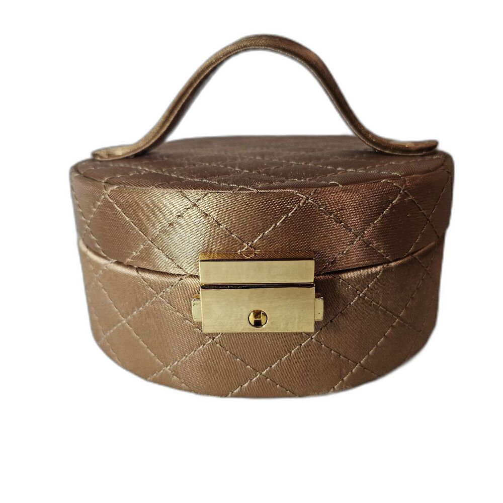 Lisbeth Dahl Gold Quilted Jewelry Box w Lock for Home and/or Travel